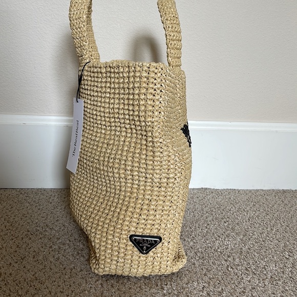 Prada large raffia crochet tote bag, natural - Picture 3 of 11